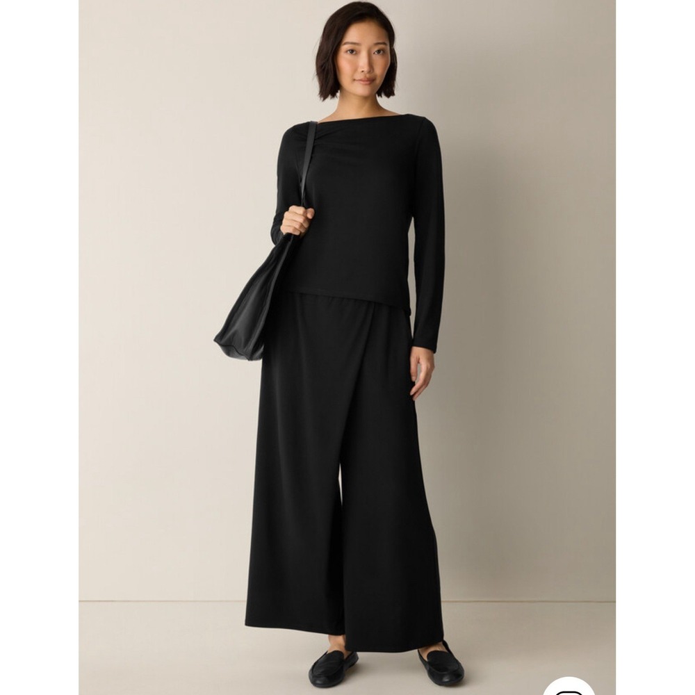 Eileen Fisher Women S Pants Stretch Pull On Flowy Faux Wrap Capsule Minimalist